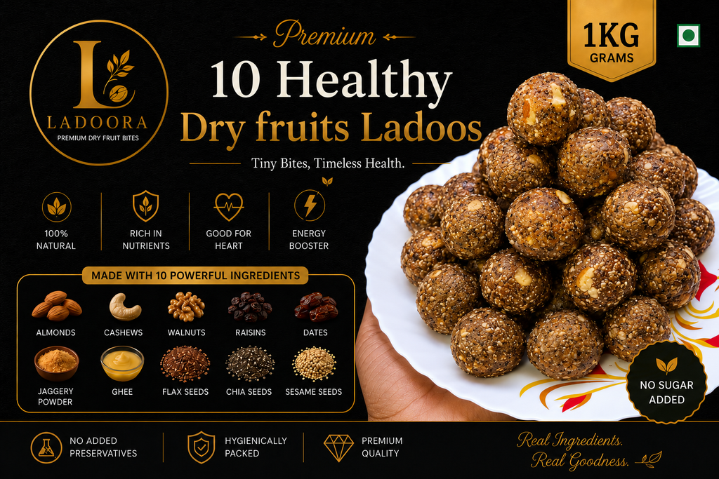 Ladoora Premium Dry Fruit Ladoos | Handmade with 10 Dry Fruits | No Added Sugar