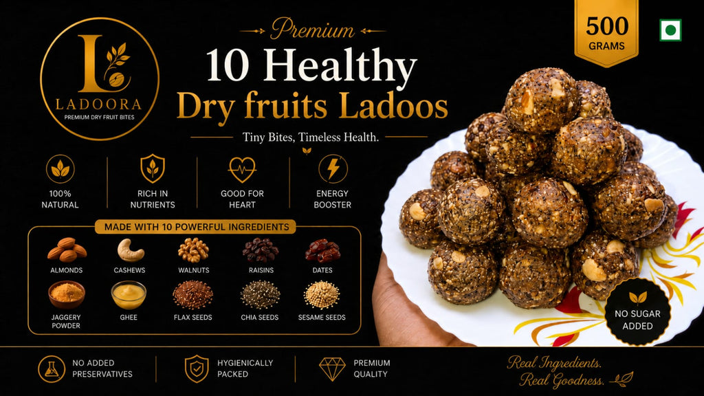 Ladoora Premium Dry Fruit Ladoos | Handmade with 10 Dry Fruits | No Added Sugar
